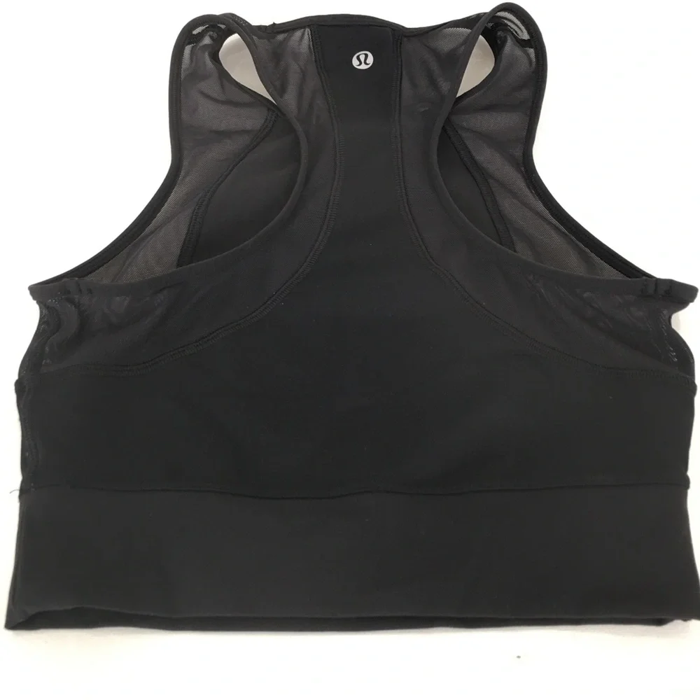 Lululemon Cropped Workout Tank Top Black Sheer Mesh Panels Athletic Racerback